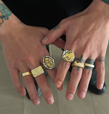 Men's 6-piece letter ring set, European and American retro hip-hop trendy unique niche design ring combo, cool