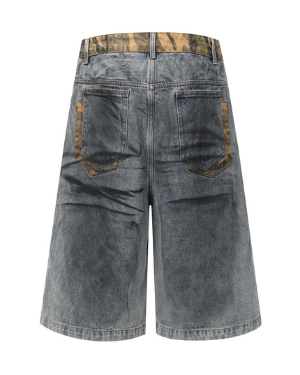 Jiayiku's 2026 new high street American retro wasteland feng shui washed stained denim shorts deconstruct cropped pants for men