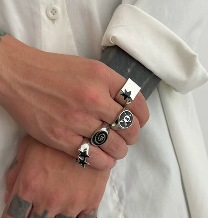 Men's 4-piece set of dripping oil five-pointed star ring set European and American hip-hop trend fashion boys take photos with accessories