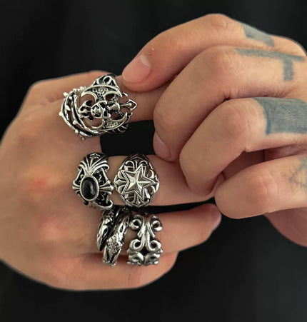 Men's 6-Piece Devil Ring Set, European and American 2026 Vintage Trendy Niche Design Cool Accessories