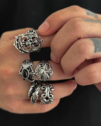 Men's 6-Piece Devil Ring Set, European and American 2026 Vintage Trendy Niche Design Cool Accessories
