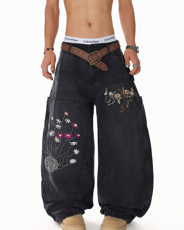 Floral Embroidered Vintage Jeans
