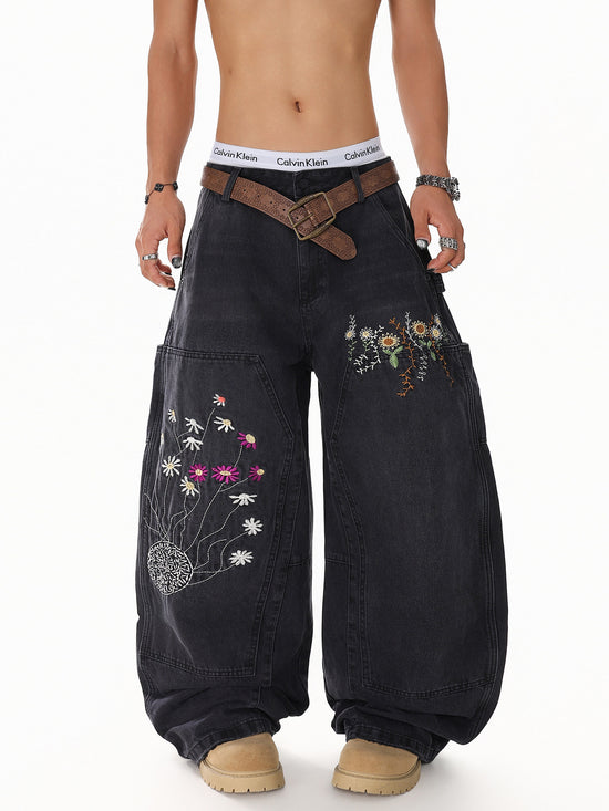 Floral Embroidered Vintage Jeans