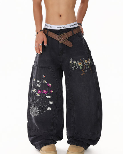 Floral Embroidered Vintage Jeans