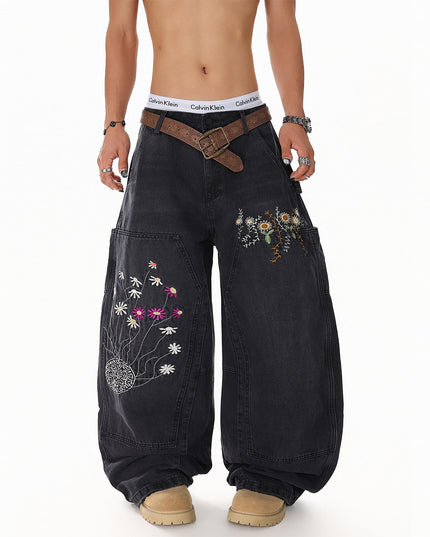 Floral Embroidered Vintage Jeans