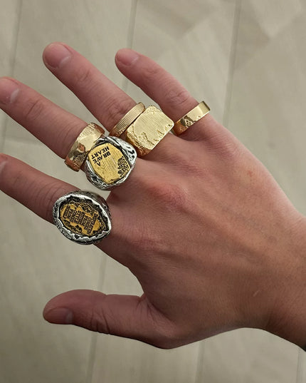 Men's 6-piece letter ring set, European and American retro hip-hop trendy unique niche design ring combo, cool