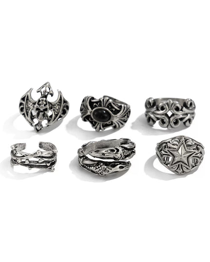 Men's 6-Piece Devil Ring Set, European and American 2026 Vintage Trendy Niche Design Cool Accessories