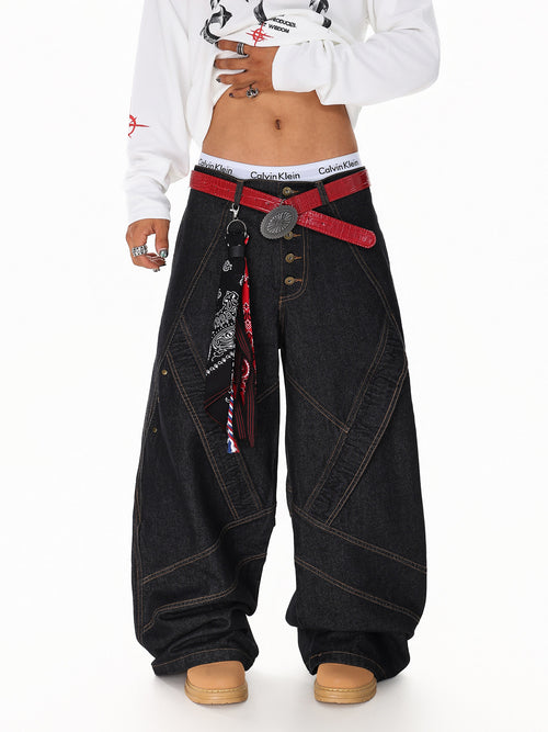 Spliced Deconstructed Wide Jeans