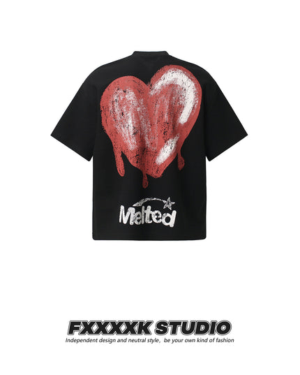 FXK Original Dark High Street Style Skull Love Print Waffle Breathable Loose Couple Short Sleeve T-Shirt Top