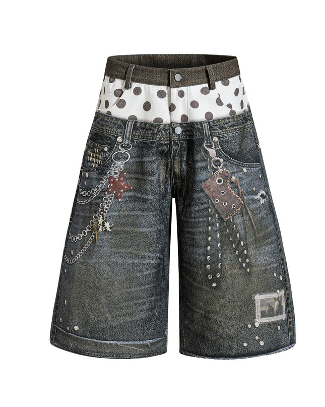 Roguish Printed Denim Shorts