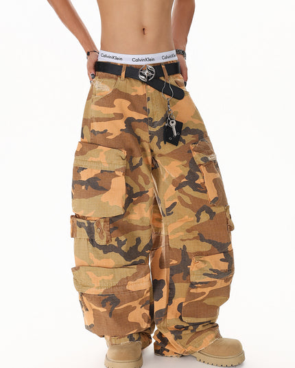 XPKAEAX American Camouflage Multi-Pocket Workwear Jeans for Men, 2026 Spring New Loose Wide-Leg Pants for Ins