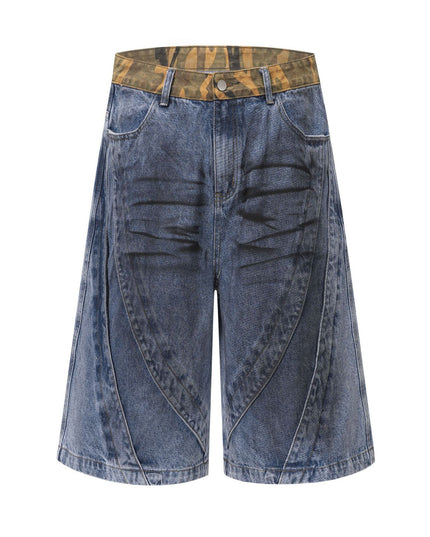 Jiayiku's 2026 new high street American retro wasteland feng shui washed stained denim shorts deconstruct cropped pants for men