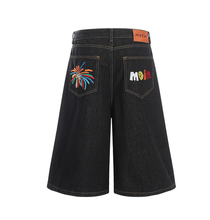 Firework Embroidered Denim Shorts