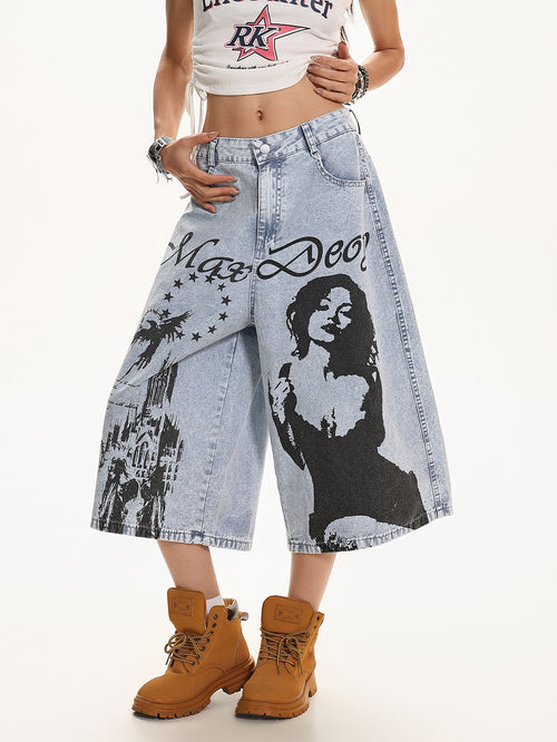 Vintage Printed Cropped Denim