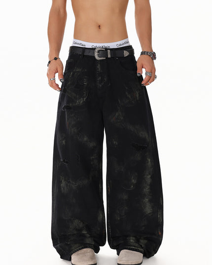 Patchwork Graffiti Washed Jeans