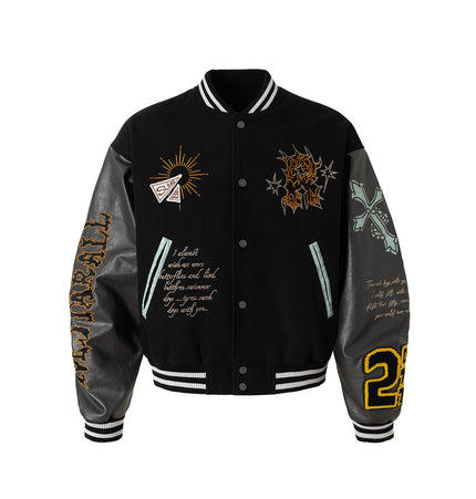 Embroidered Totem Varsity Jacket