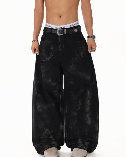 Patchwork Graffiti Washed Jeans