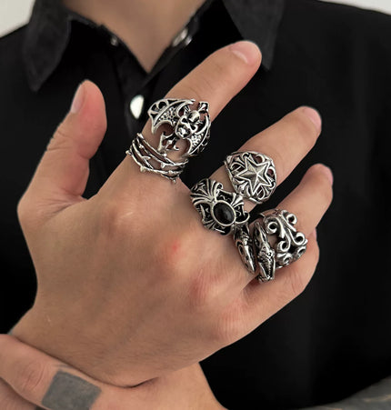 Men's 6-Piece Devil Ring Set, European and American 2026 Vintage Trendy Niche Design Cool Accessories