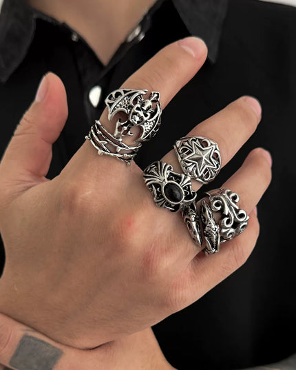 Men's 6-Piece Devil Ring Set, European and American 2026 Vintage Trendy Niche Design Cool Accessories