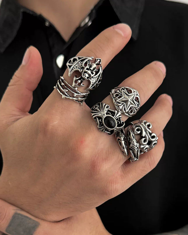 Men's 6-Piece Devil Ring Set, European and American 2026 Vintage Trendy Niche Design Cool Accessories