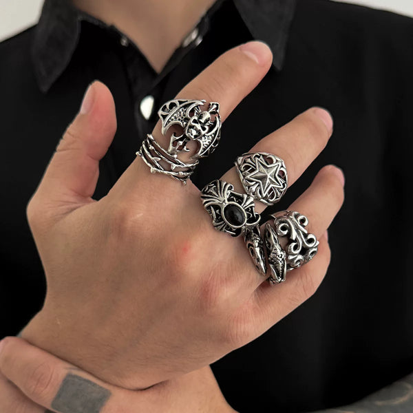 Men's 6-Piece Devil Ring Set, European and American 2026 Vintage Trendy Niche Design Cool Accessories