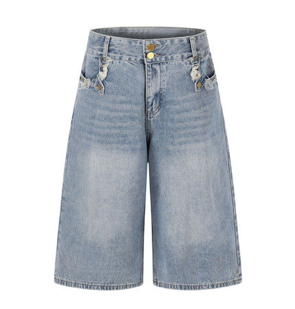 Patchwork Frayed Denim Shorts