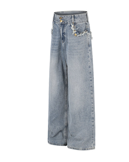 Jiayiku 2026 new arrival American high street RO style heavy washed workwear personalized jeans loose wide-leg trousers
