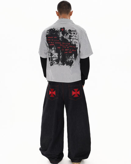 Letter Embroidered Breasted Jeans