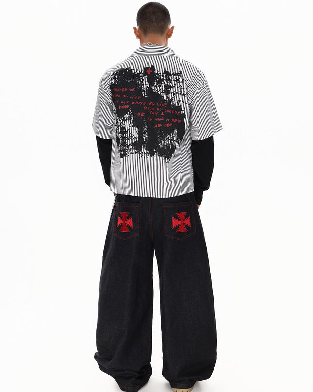 Letter Embroidered Breasted Jeans