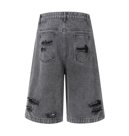 Washed Splicing Broken Denim Shorts