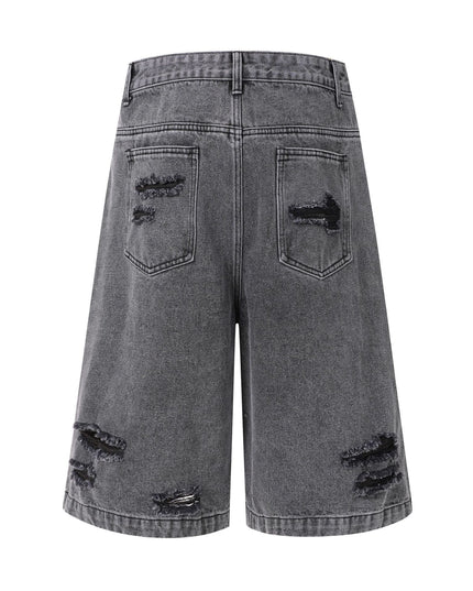 Washed Splicing Broken Denim Shorts