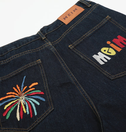 Firework Embroidered Denim Shorts