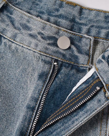Washed Splicing Broken Denim Shorts