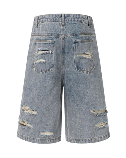 Washed Splicing Broken Denim Shorts