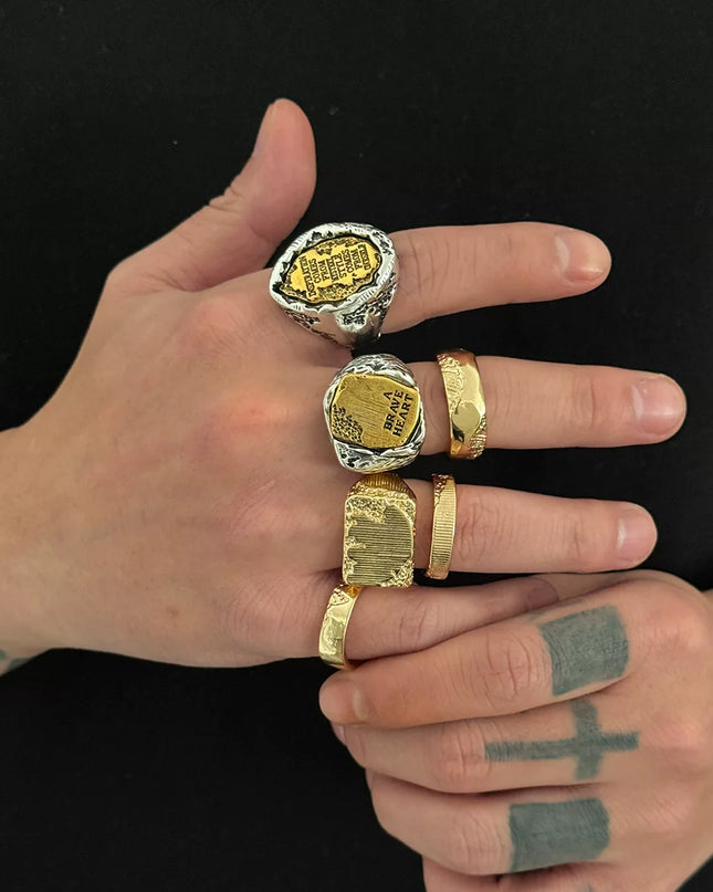 Men's 6-piece letter ring set, European and American retro hip-hop trendy unique niche design ring combo, cool
