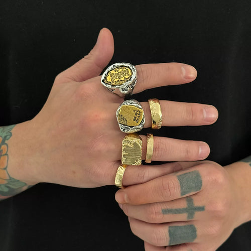 Men's 6-piece letter ring set, European and American retro hip-hop trendy unique niche design ring combo, cool
