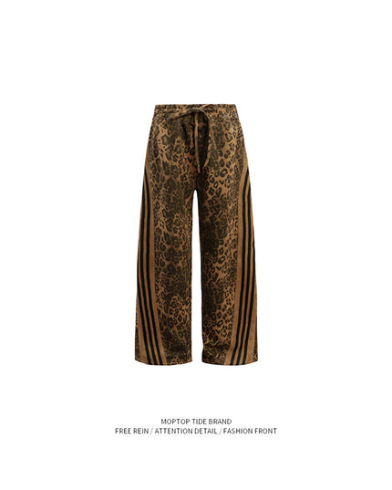Mr. WH design leopard print hip-hop suit stand-up collar sweatshirt men's and women's slacks high street two-piece set
