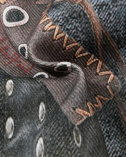 American street fashion brand printed design washed denim shorts, loose and unique style, roguish and cool wide-leg cropped pants for men and women