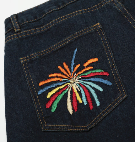 Firework Embroidered Denim Shorts