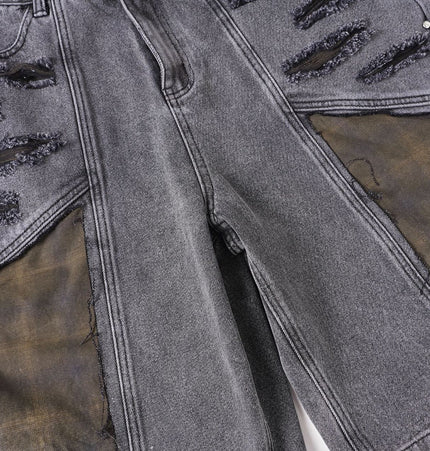 Washed Splicing Broken Denim Shorts
