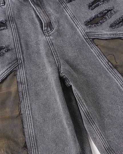 Washed Splicing Broken Denim Shorts