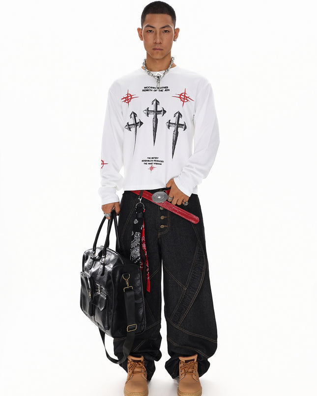 Spliced Deconstructed Wide Jeans