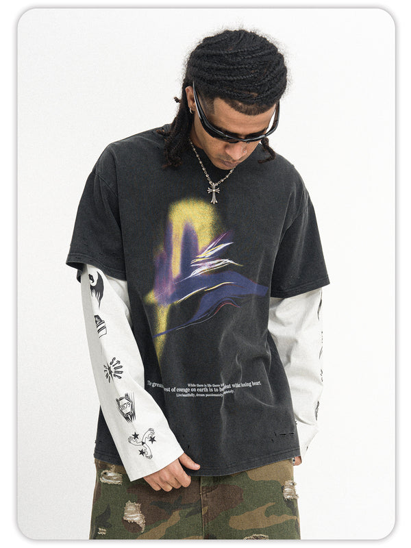Distressed Patchwork Long Tee