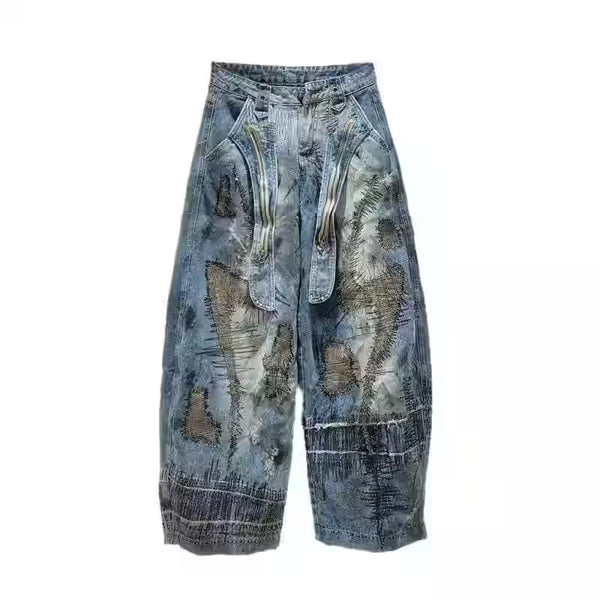Asymmetric Patchwork Baggy Denim Jeans