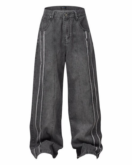 Mein Shop 0 Black And Gray / M Vintage Stripe Distressed Jeans—7522