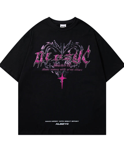 Mein Shop 0 Black / M Retro Design Printed Round Neck Short Sleeve T-shirt