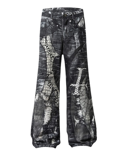 Mein Shop 0 Black / S Shadow Print Horn Jeans—9654