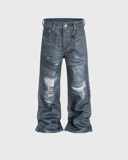 Mein Shop 0 Blue / M UNISEX Straight Worn Looking Washed-out Jeans—9008