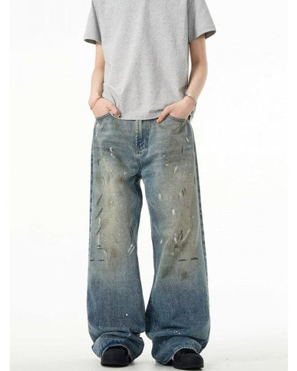 Mein Shop 0 Blue / S Retro Washed Distressed Baggy Straight Jeans—7317