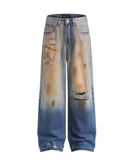 Mein Shop 0 Blue / S Vintage Ripped Washed Straight Jeans—7498